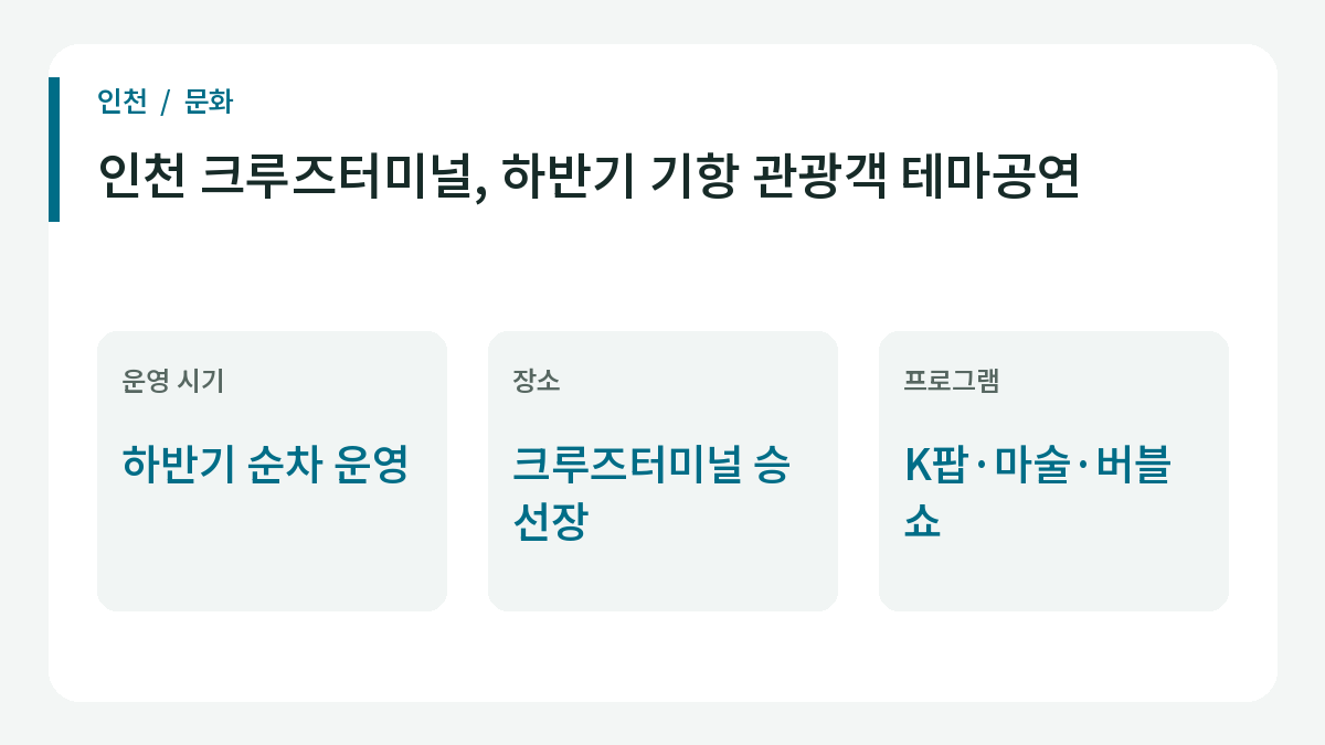 인천 크루즈터미널, 하반기 기항 관광객 테마공연의 주요 내용.