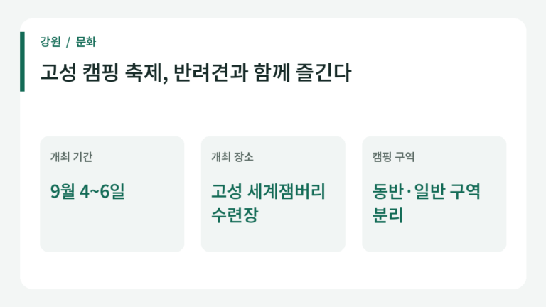 고성 캠핑 축제, 반려견과 함께 즐긴다 관련 주요 내용.
