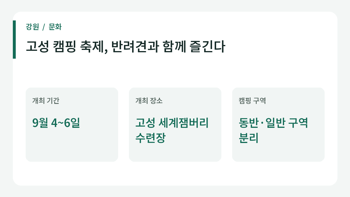 고성 캠핑 축제, 반려견과 함께 즐긴다 관련 주요 내용.