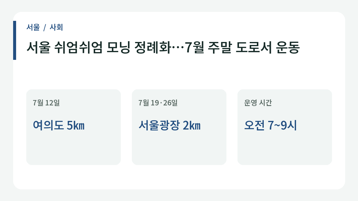 서울 쉬엄쉬엄 모닝 정례화…7월 주말 도로서 운동의 주요 내용.