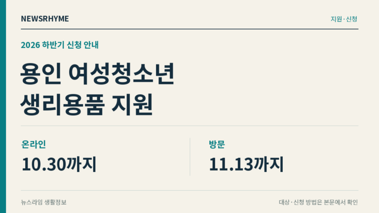 2026 용인 여성청소년 생리용품 지원: 온라인 신청 10월 30일, 방문 신청 11월 13일까지